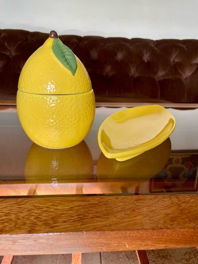 Y2K Martha Stewart Ceramic Lemon Storage Jar and Rare Vintage Macys Italian Serving Plate