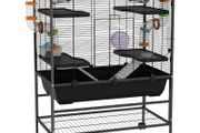 Large Hamster Cage, Gerbil Cage with Tubes, Storage Shelf, Ramps, Platforms, Running Wheel - Black