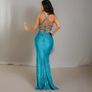 Teal Debs Prom Dress Size 12 sparkly too strappy backless sparkle top Image 5