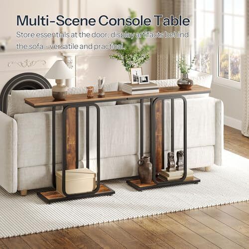 Console Table for Hallway Slim, Narrow Hallway Table, 2-Tier Industrial Sofa Table with Geometric-Styled Structure