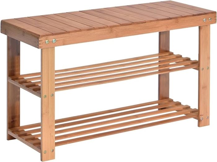 NEW SALE Shoe Rack, 2 Tier Bench Storage Organiser Holder 70 x 27 x 45cm Made of 100% Natural Bamboo Max Load Capacity up to 100KG