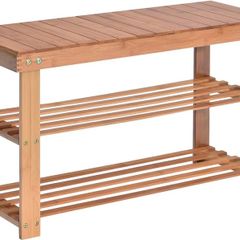 NEW SALE Shoe Rack, 2 Tier Bench Storage Organiser Holder 70 x 27 x 45cm Made of 100% Natural Bamboo Max Load Capacity up to 100KG