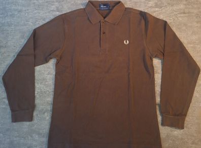 Fred Perry Long Sleeve Polo Shirt Small S Brown
