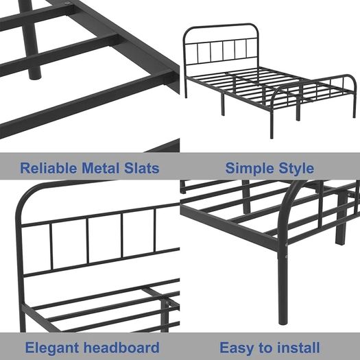 Single Metal Bed Frame with Large Storage Space,Black Modern Style Metal Bed Frame,Durable Steel Construction and Easy Assembly