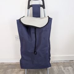 2-Wheel Shopping Trolley Bag - Navy & Grey with Rear Zip Pocket