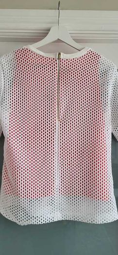 SANDRO Paris White Mesh and Coral layered top Sz 3 (Fit 10-12UK) - Rrp 175 (New)