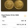 Vatican 1867 10 Lire Gold Coin Papal State  Pius IX Rare Image 6