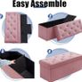 NEW | Folding Storage Ottoman Bench, Velvet Large Footstools Cube for Living Room and Bedroom 110 x 40 x 40 cm - Hot Pink Image 2