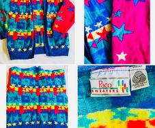 vintage Paco pure new wool funky chic cardigan star knit bright and bold rare