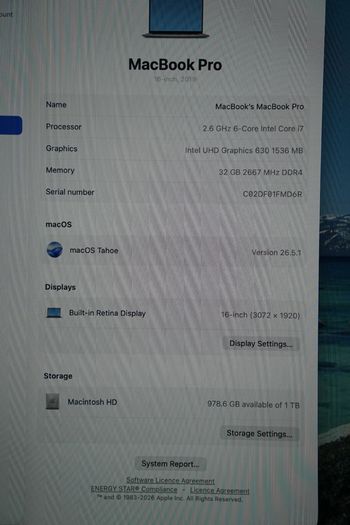 MacBook Pro 16" 2019  32GB | 1TB | i7-9750H | Radeon Pro 5300M 4GB