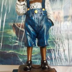 Smoking Boy - Cold Painted Bronze, Marble, Signed