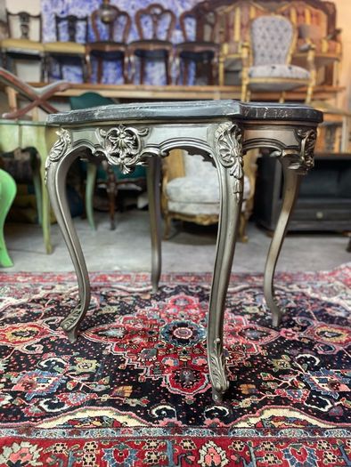 FLASH SALE ! Was 450 Now 330 !! Silver Gilt Carved Wood and Marble Top Center/ Side Table.