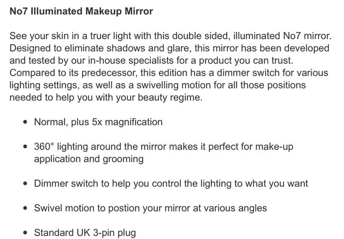 NO 7 illuminating Makeup Mirror
