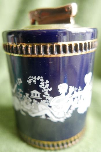 Vintage Colibri Cobalt Blue Ceramic Gas Table Lighter from Italy, Hand-Painted Greek Motif Cigarette Lighter, Home Decor, Perfect Gift