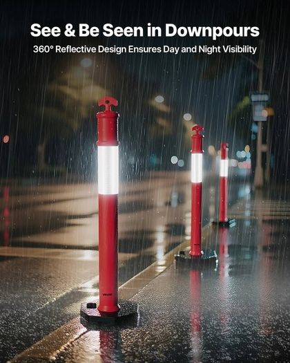 6 Pack Traffic Delineator Posts 1140 mm Traffic Safety Cones with Weighted Base and Reflective Strips, Heavy Duty Delineator Posts for Construction Site, Parking Lot