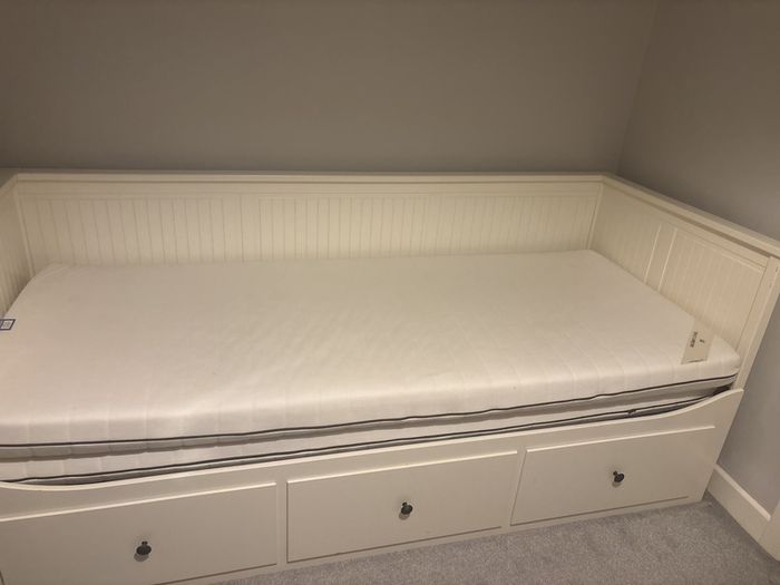 Hemnes white bed with 2 mattresses