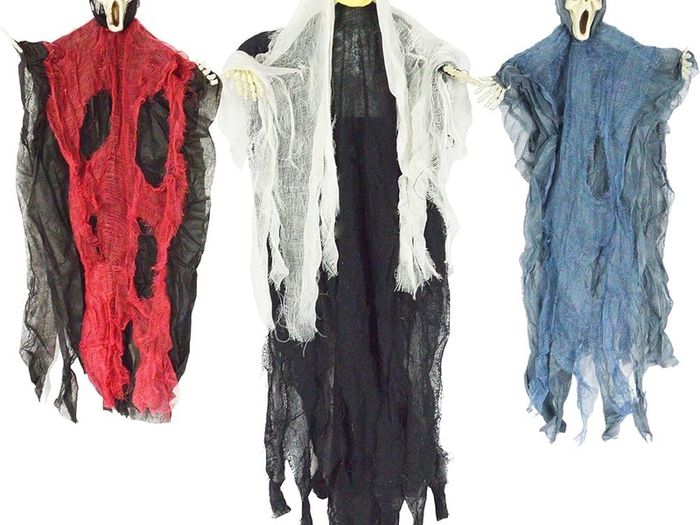Set of Three Hanging Skeleton Ghost Halloween Decorations One 35inch 88cm Hanging Ghost Skeleton and Two 25inch 63cm Hanging Reapers
