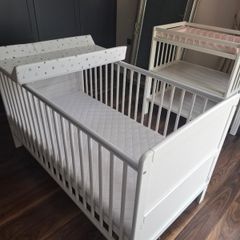 Cot bed with mattress and baby changer