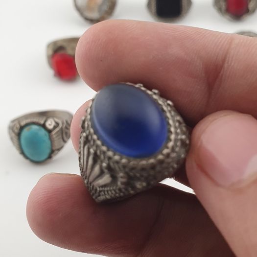 Antique Rings Lot 15 Mixed Brass, Stone & Glass Rings