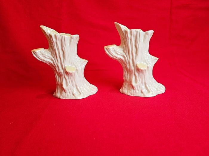 Pair of Belleek Tree Stump Vases (Spill Vases), 5th Mark, Ireland
