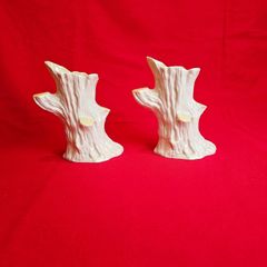 Pair of Belleek Tree Stump Vases (Spill Vases), 5th Mark, Ireland