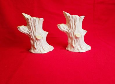 Pair of Belleek Tree Stump Vases (Spill Vases), 5th Mark, Ireland