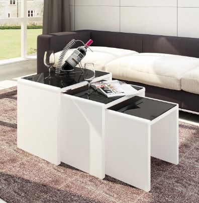 BRAND NEW 3 Set Unit Black Tempered Glass Table Top Side End