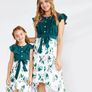 Green ruffled and floral hi-lo dress Image 5