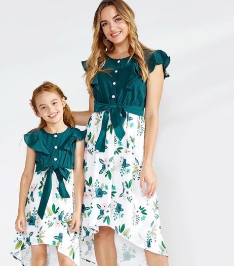 Hi lo floral green ruffle dress 4-5 years