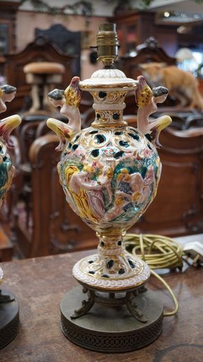Pair of Mid-Century Italian Capodimonte Angel Table Lamps