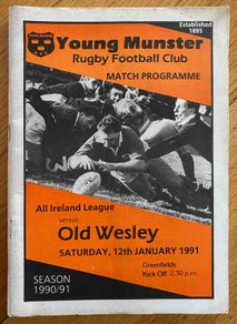 Very Rare 1991 Young Munster v Old Wesley - AIL Division 1 Rugby Programme