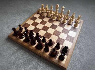 Handmade Chessboard - Walnut, Maple and Oak with Large Chess Pieces