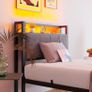 3ft Single Bed Frame with Storage Headboard,LED Lights,Metal Upholstered Platform Bed Frame with Charging Station,Mattress Foundation/Strong Slats Support/Under-bed Storage/Easy Assembly/Brown Image 5