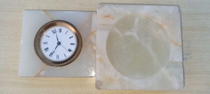 Vintage marble clock and ashtray