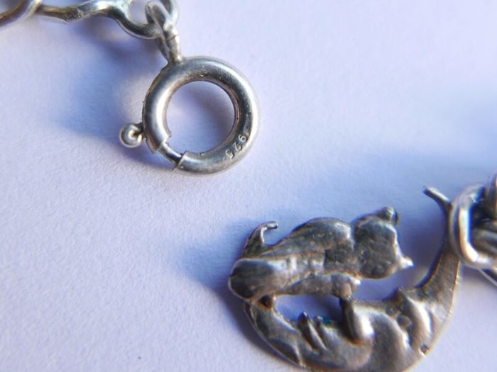 Vintage Sterling Silver 925 Charm Bracelet length 8" - 9,3g