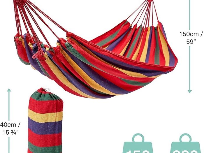 NEW SALE | Large Woven Canvas Hammock Garden Swing, with Portable Travel Carry Bag & Secure Ropes - 270x150cm, for Outdoor Summer Camping, 150kg Weight Capacity