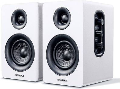 NEW SALE | Active Bluetooth 5.0 Bookshelf Speakers 60W Carbon Fiber Unit Built in 24bit DAC Dynamic 3D Surround Sound 2.0 Computer PC Monitor Gaming Speakers (Pair, White)