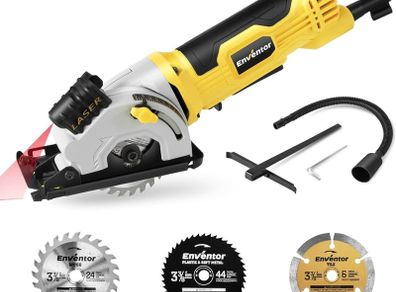 Mini Circular Saw, 580W 4000RPM Compact Electric Circular Saws with 3 Blades(85mm), Laser Guide, Scale Ruler, Pure Copper Motor Mini Saw for Wood, Soft Metal, Tile, Plastic Corded