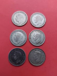 6 x .500 Silver Sixpence 1928 x 2, 36, 38, 39, 45