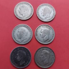 6 x .500 Silver Sixpence 1928 x 2, 36, 38, 39, 45