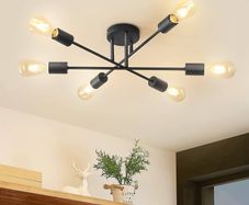 Modern 6 Head Sputnik Light,Adjustable Ceiling Lights Living Room with E27 Base, Black Ceiling Light for Bedroom,Kitchen Lights Ceiling,Chandeliers Ceiling Light Fittings (NO Bulb)