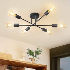 Modern 6 Head Sputnik Light,Adjustable Ceiling Lights Living Room with E27 Base, Black Ceiling Light for Bedroom,Kitchen Lights Ceiling,Chandeliers Ceiling Light Fittings (NO Bulb)