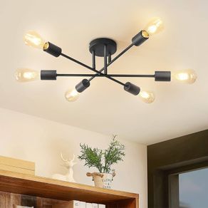 Modern 6 Head Sputnik Light,Adjustable Ceiling Lights Living Room with E27 Base, Black Ceiling Light for Bedroom,Kitchen Lights Ceiling,Chandeliers Ceiling Light Fittings (NO Bulb)