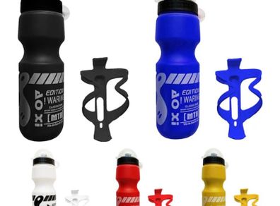 750ML Mountain Bike Bicycle Cycling Water Drink Bottle + Holder + 2 screws Cage Outdoor Sports Plastic Portable Bottle Drinkware