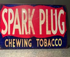 Spark plug chewing tobacco Tin Metal sign