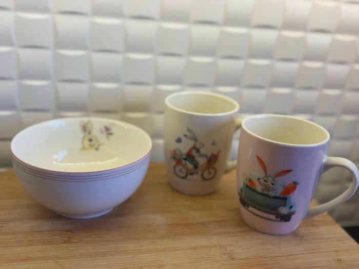 Bunny rabbit bowl and cups