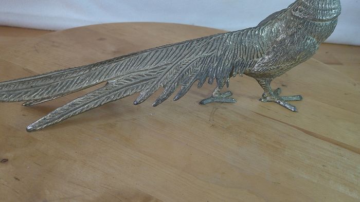 Vintage Silver Plated Pheasant Figurine Decorative Table Bird Centerpiece 280mm Long  Large Metal Ornament