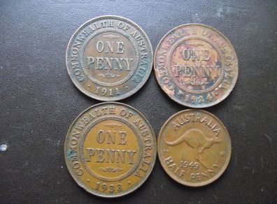 Four Australian Coins (1911-1949)