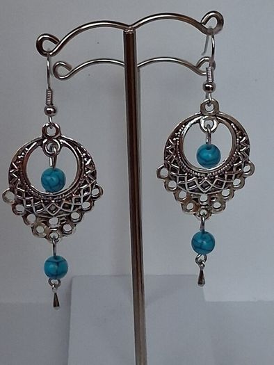 Boho Filigree Turquoise Bead Earrings