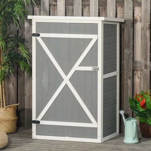 NEW SALE Fir Wood Garden Shed Outdoor Tool Storage w/ 2 Shelves Latched Doors 115x75cm